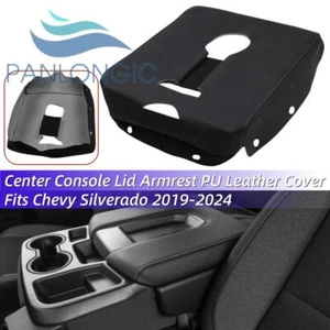 Fits Chevy Silverado 2019-2024 Center Console Lid Armrest PU Leather Cover Black - Picture 1 of 11