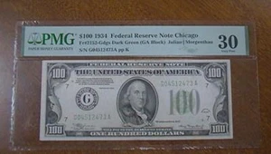 1934 $100 Federal Reserve Note PMG VF 30 Minor Rust SEE PICS - Picture 1 of 4