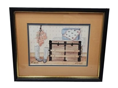 Impresión de arte de pared de granja baúl primitivo artista firmado a mano Lotti Ávila 387/1950 Foto 1 de 4