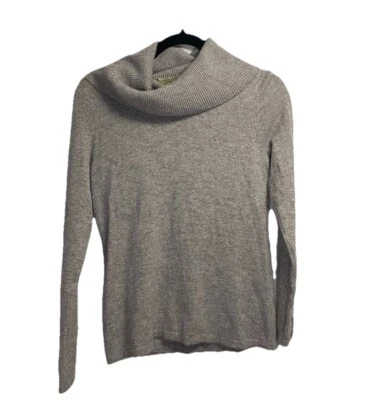 Suéter de cachemir de diseño vertical para mujer PM Petite mediano gris capucha cuello pulóver Foto 1 de 3