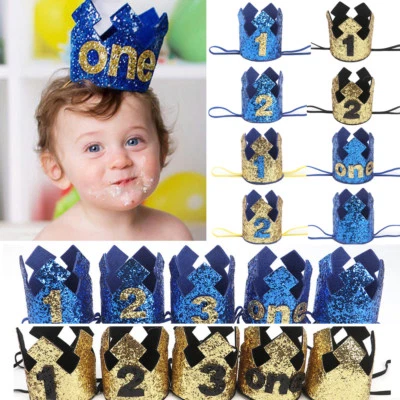 Infant Baby Boy Birthday Party Shiny Sequins Crown Headband Hair Bands YS320 - Image 1 of 4