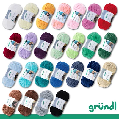 Gründl 3 x 100 g Funny Uni Chenillegarn Kuschelgarn Babymode Polyester 25 Farben