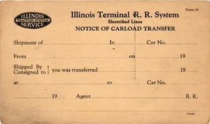 Vintage Illinois Traction System Service Notice Of Carload Transfer - Picture 1 of 2