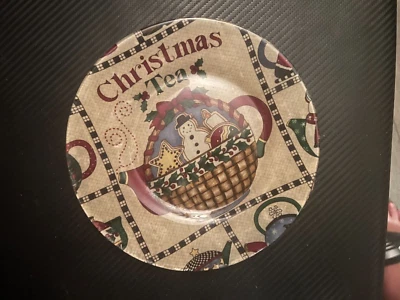 Muñeco de nieve de vidrio transparente vintage en tetera plato de té de Navidad plato platillo plato Foto 1 de 2