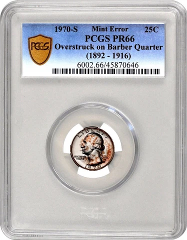 1970-S Proof Washington 25C Overstruck on a Silver Barber 25C PCGS PR66 2 Known Cover