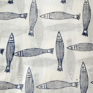 Indian Hand Block Printed Cotton Fabric Craft Sewing Material Fish Print 10 Yard - Picture 1 of 5