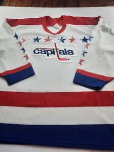 1990's CCM Maska Air Knit White Washington Capitals Mens NHL Jersey Sz. Large - Picture 1 of 12