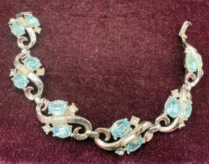 Vintage Krone Trifari Silber blau & klar Strass Armband 6,5" wie abgebildet C1063 - Bild 1 von 8