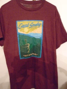 Great Smoky Mountains Mens Large T-shirt Maroon/ Burgendy National Park - Picture 1 of 1