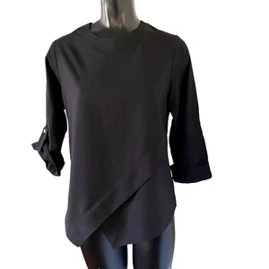 Ladies Top/Shirt Sz 10-BLACK Asymmetrical Hemline Fold up Long Sleeves-IMAGEWEAR - Bild 1 von 9