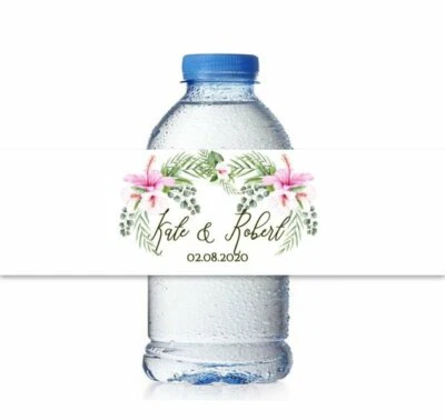 25 etiquetas personalizadas para garrafas de água, etiquetas para garrafas de água de casamento tropical - Imagem 1 de 3