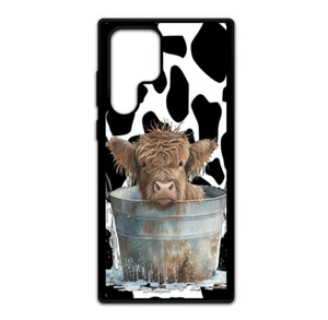 Phone Case for Galaxy S20 S21 S22 S23 Ultra Plus Note 10 Cow Print Highland Cow - Picture 1 of 8