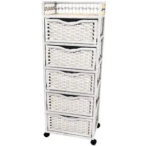Red Lantern 46" Natural Fiber Chest Wheels-White Unit 5 Drawer DAMADED PACKAGING - Picture 1 of 1