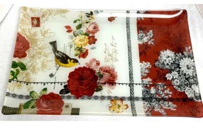 Fringe Studio Floral Rectangle Glass Tray “15 1/4 x 9 3/4” - Image 1 of 4