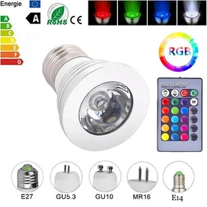 E27 E14 GU10 GU5.3 MR16 RGB LED Strahler Lampe 3W Farbwechsel + Fernbedienung DE - Bild 1 von 17