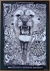 Póster Grateful Dead Steppenwolf Santana 1968 Concierto Autorizado CBS/Sony tercero - Imagen 1 de 1