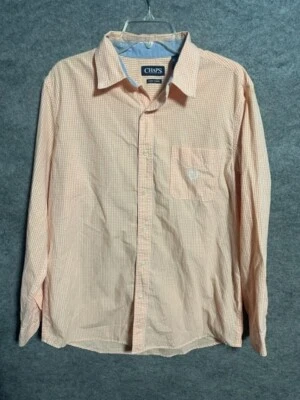 Camisa Chaps Botones Para Hombre L Fácil Cuidado Cuadros Manga Larga Naranja Extendida Foto 1 de 4