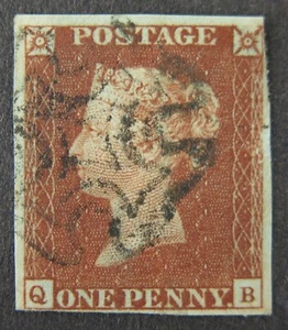 QV 1841 1d Pfennig rot - 6 plattiert (15-20) ungezähnt SG8 schwarz MX cancels  - Bild 1 von 12