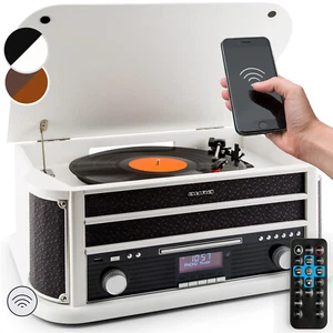 Plattenspieler Stereoanlage Kassettendeck Radio USB Lautsprecher Retro Turntable - Zdjęcie 1 z 12