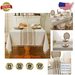 Elegant Waterproof Cotton Linen Tablecloth 55''x120'' for Holiday Dining - Picture 1 of 10