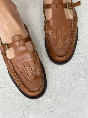 Mocasines sin cordones ZARA de cuero tejido real dinero antiguo marrón talla 37 US6,5 Foto 1 de 4