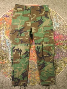 Vtg US Military Pants Men M Long Woodland Camo Combat BDU Warm Weather Trousers - Picture 1 of 10