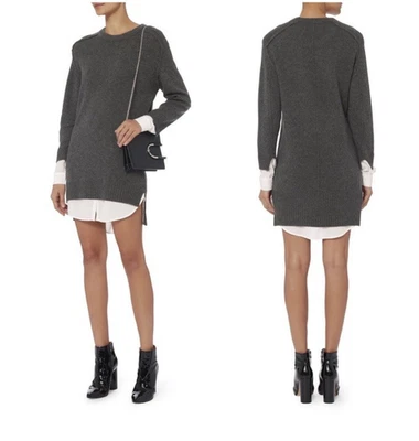 Vestido suéter Brochu Walker Hi Low Looker lã cashmere malha em camadas gola redonda M - Imagem 1 de 4