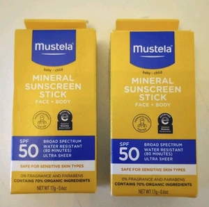 Lot of 2 Mustela Baby Child Mineral Sunscreen Stick SPF 50 Broad Spectrum 0.6 oz - Picture 1 of 3