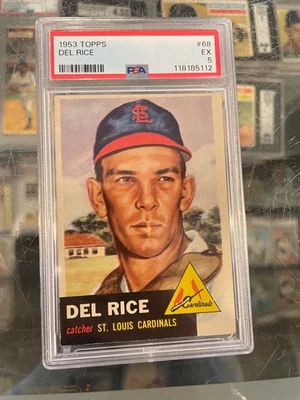 1953 TOPPS #68 DEL RICE ST. LOUIS CARDINALS BASEBALL CARD PSA 5 EX - Image 1 of 2