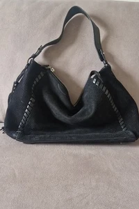 All Saints Tote Shoulder Bag - Black Suede With Leather Stitch Detail - Picture 1 of 8