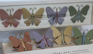 SCHMETTERLING Serviettenringe Pier 1 Import 8er Set handbemalt Metall Neu in Box - Bild 1 von 5