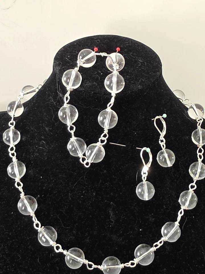 JUEGO DE PARURE NUPCIAL Plata. Cristal de roca natural de mediados de siglo Repro cuarzo  Foto 1 de 4