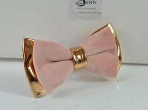 Dusty Pink Velvet + Rose Gold  Faux Leather Bow tie for Men / Youth / Boy / Baby - Picture 1 of 4