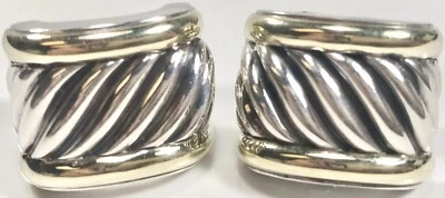 DAVID YURMAN VINTAGE STERLING 925 14KYG RIBBED STUD EARRINGS (C586A) - Image 1 of 4