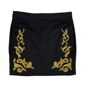 Guess Skirt Women Large Jet Black/Gold Lined Mini Bianca Embroidered Rayon NWT - Picture 1 of 12