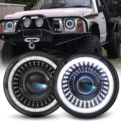 Pair 7inch Round LED Headlights Halo Starry Dragon Eyes DRL For Nissan Patrol GQ - image 1 of 4