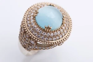 Turkish Jewelry Round Aquamarine Cat' s Eye 925 Sterling Silver Ring Size Option - Picture 1 of 9