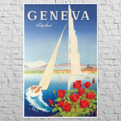 Poster Geneva, 1950 | 22x34" Big size A1 | Retro Swiss, for home or hotel wall - Image 1 of 4