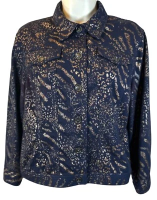 Ruby Road Womens Jacket Leopard Black Gold Pockets Shiny Size 12 - Image 1 of 4