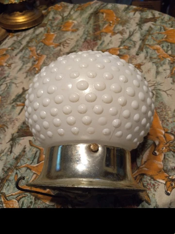 Hobnail MCM Antique Vtg Art Deco Ceiling Light Fixture FLUSH MOUNT White Glass Cover