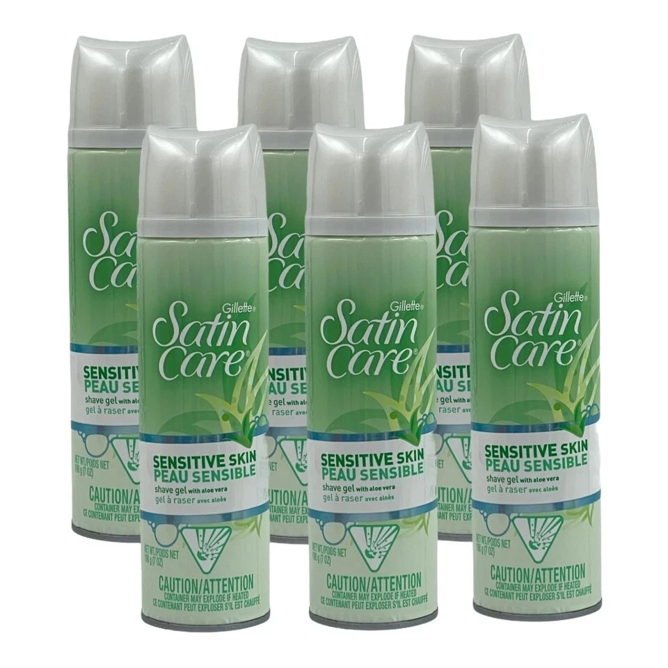 Gel de afeitar Gillette Satin Care Sensitive para mujer 7 oz con aloe vera paquete de 6 Foto 1 de 3
