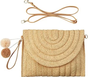 Straw Clutch Summer Woven Purse Shoulder Crossbody Bag Beach Envelope Wallet - Picture 1 of 6