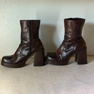 Botas de plataforma vintage Y2K LEI marrón 7,5 tacón grueso retazos - Imagen 1 de 18