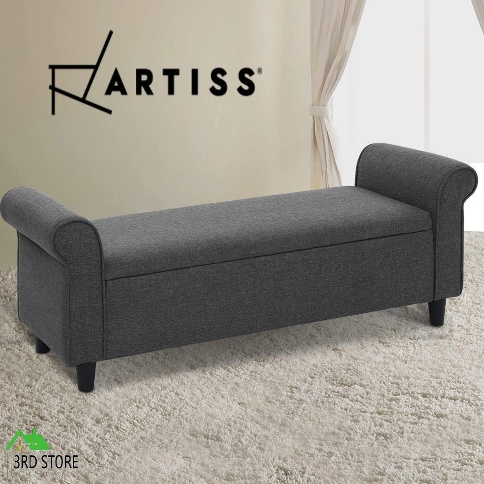 Artiss Storage Ottoman Blanket Box 126cm Linen Fabric Arm Foot Stool Couch Large - image 1 of 4
