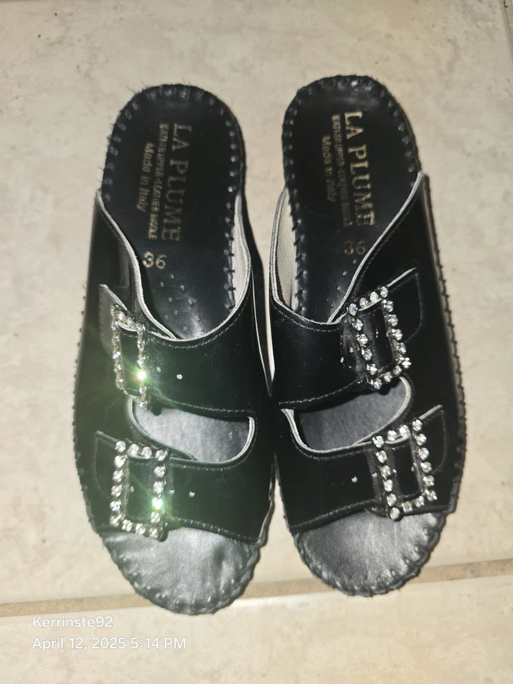 Sandalias para mujer La Plume Jen negras charol estrás hebilla zapatos 36/6 Foto 1 de 4