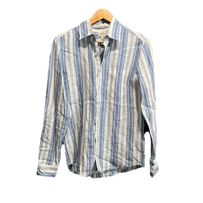 J Crew Blue White Stripe Baird McNutt Irish Linen Men's Button Down Shirt Size S - Image 1 of 4