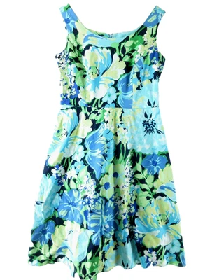 Vestido Studio I Mujer 8 Azul Verde Sin Mangas Floral Patinador Ajuste Acampanado Femenino Foto 1 de 4