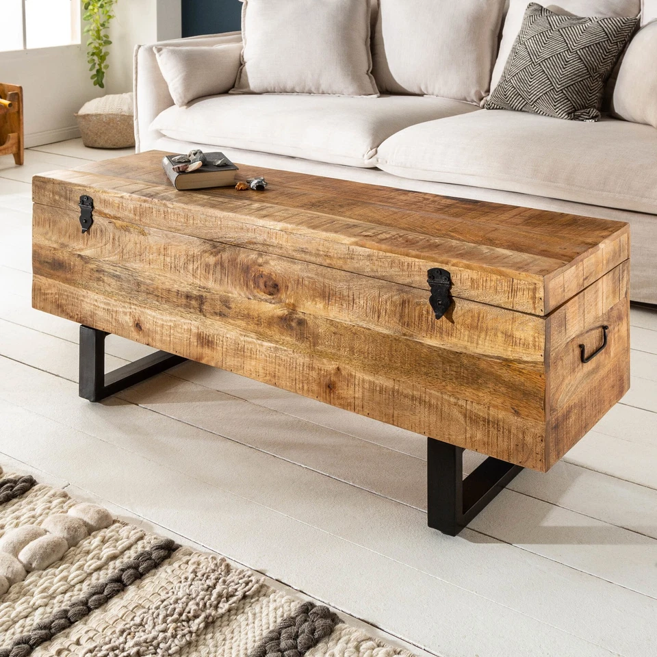 Industrial Truhenbank FACTORY LOFT 115cm braun Mango Massivholz Sitzbank - Bild 1 von 4