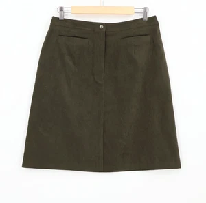 Olive Green Vegan Suede Skirt Fall Transitional Pockets Preppy Academia Size 12 - Picture 1 of 8