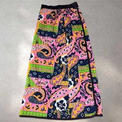 Maxi Falda De Colección Años 70 Patchwork Folk Acolchada Estampado Boho Paisley Floral Pradera Talla 6 Foto 1 de 4